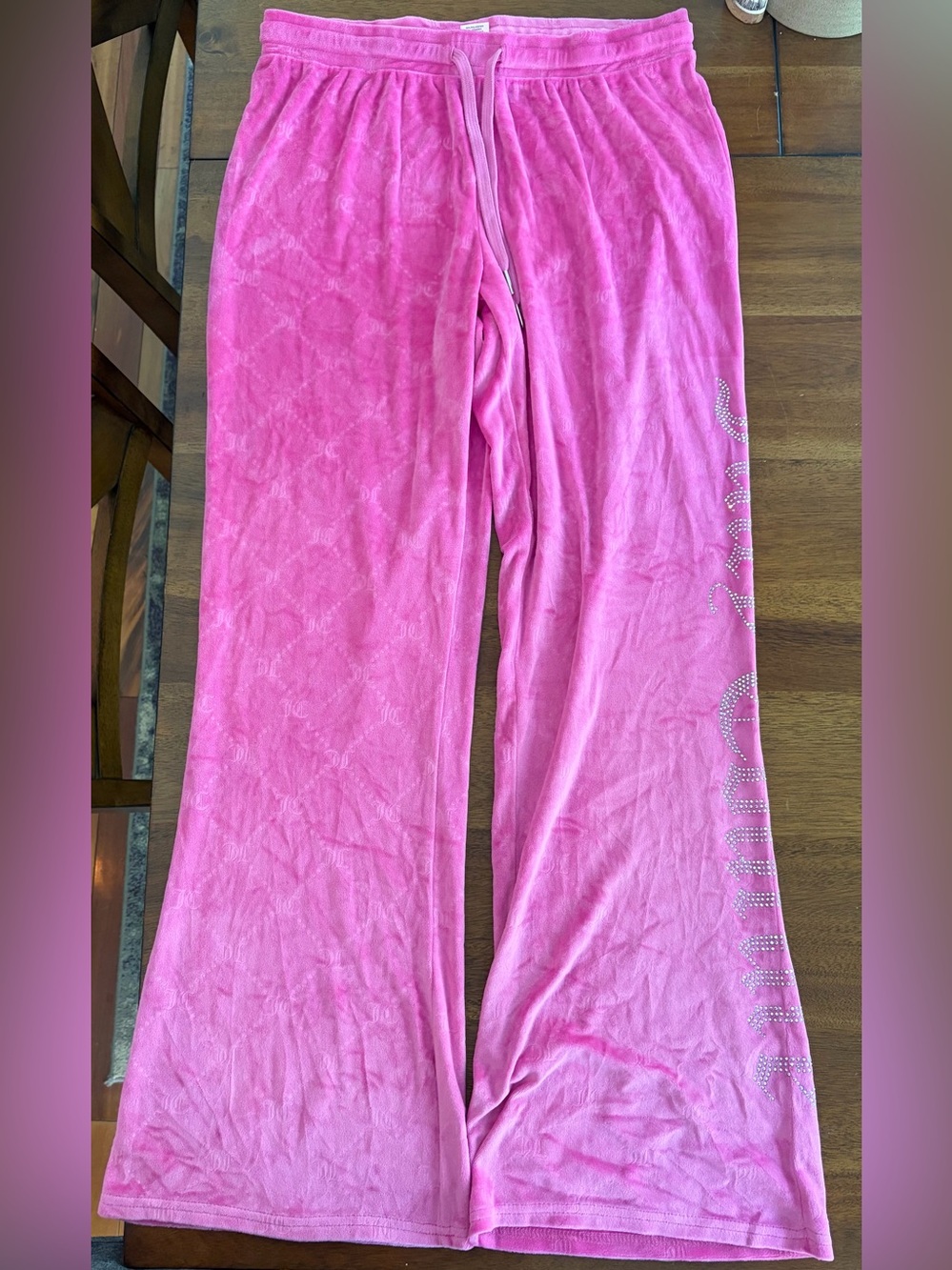 Y2K Juicy Couture Bright Pink Velour Tracksuit Bottoms Size Large